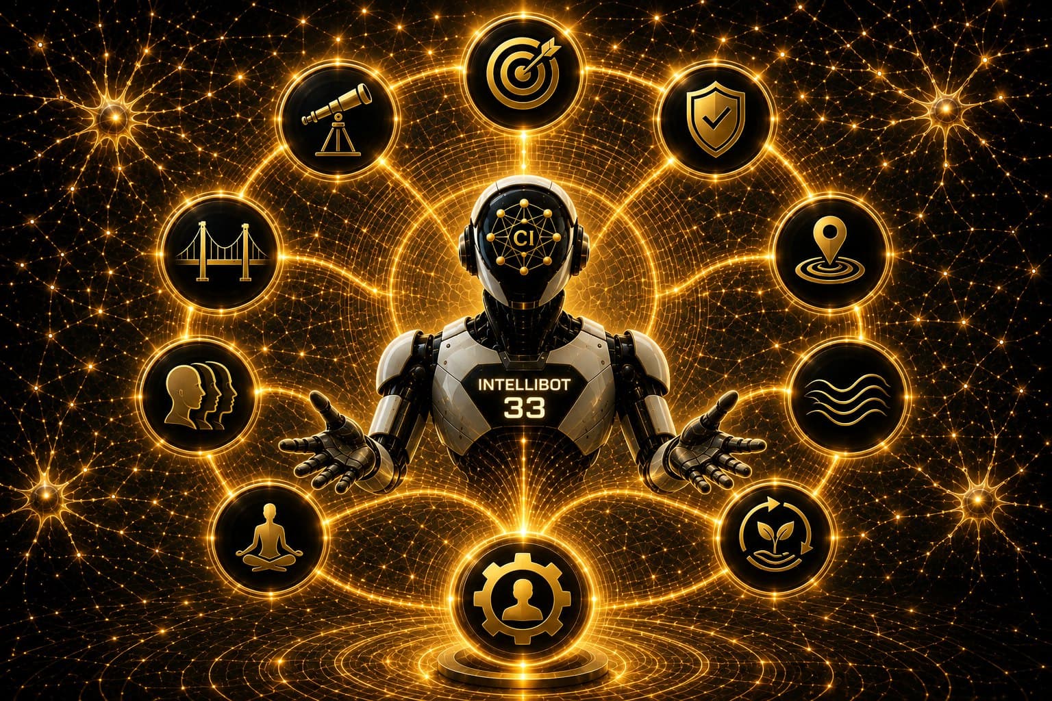 IntelliBot 33 at the centre of the nine Umoya Zone intelligences